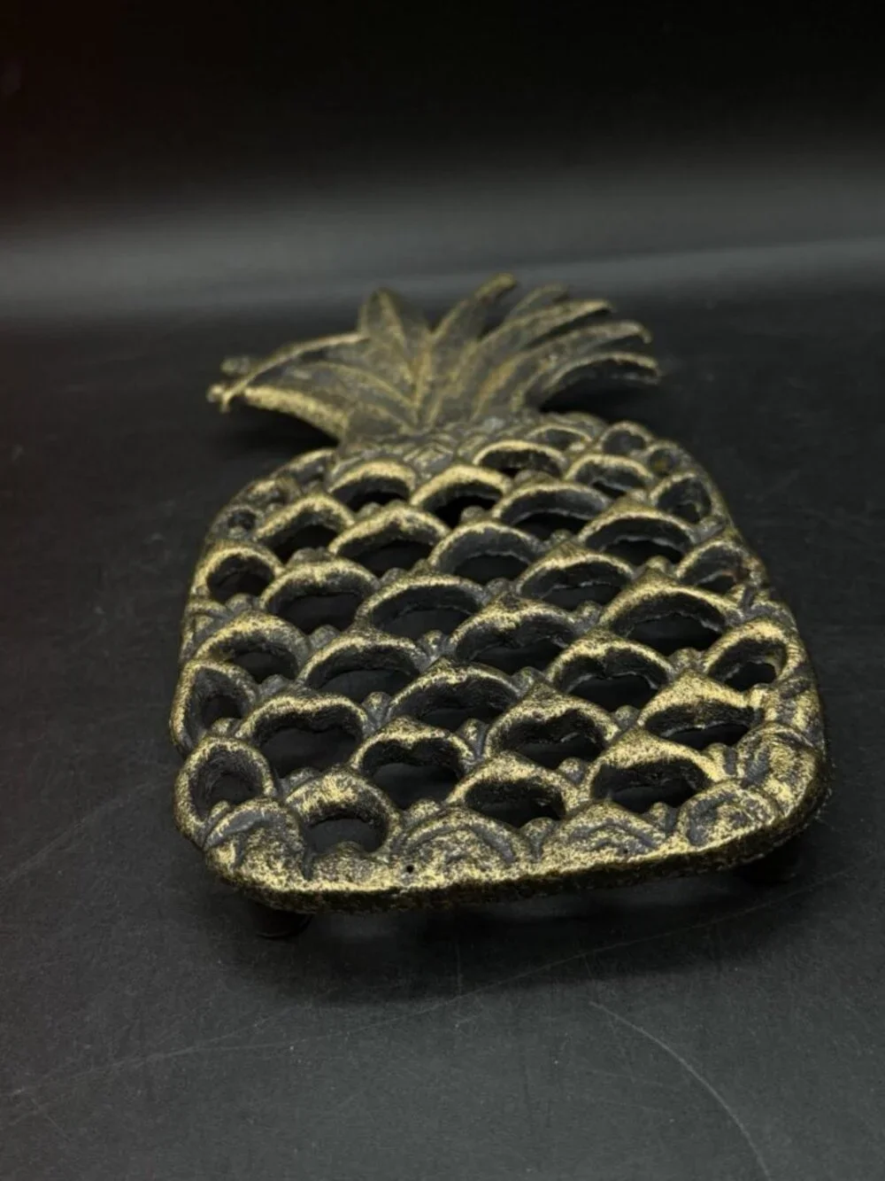 Pineapple Shaped Trivet Brass Color Antique Finish Hot Plate Cast Iron